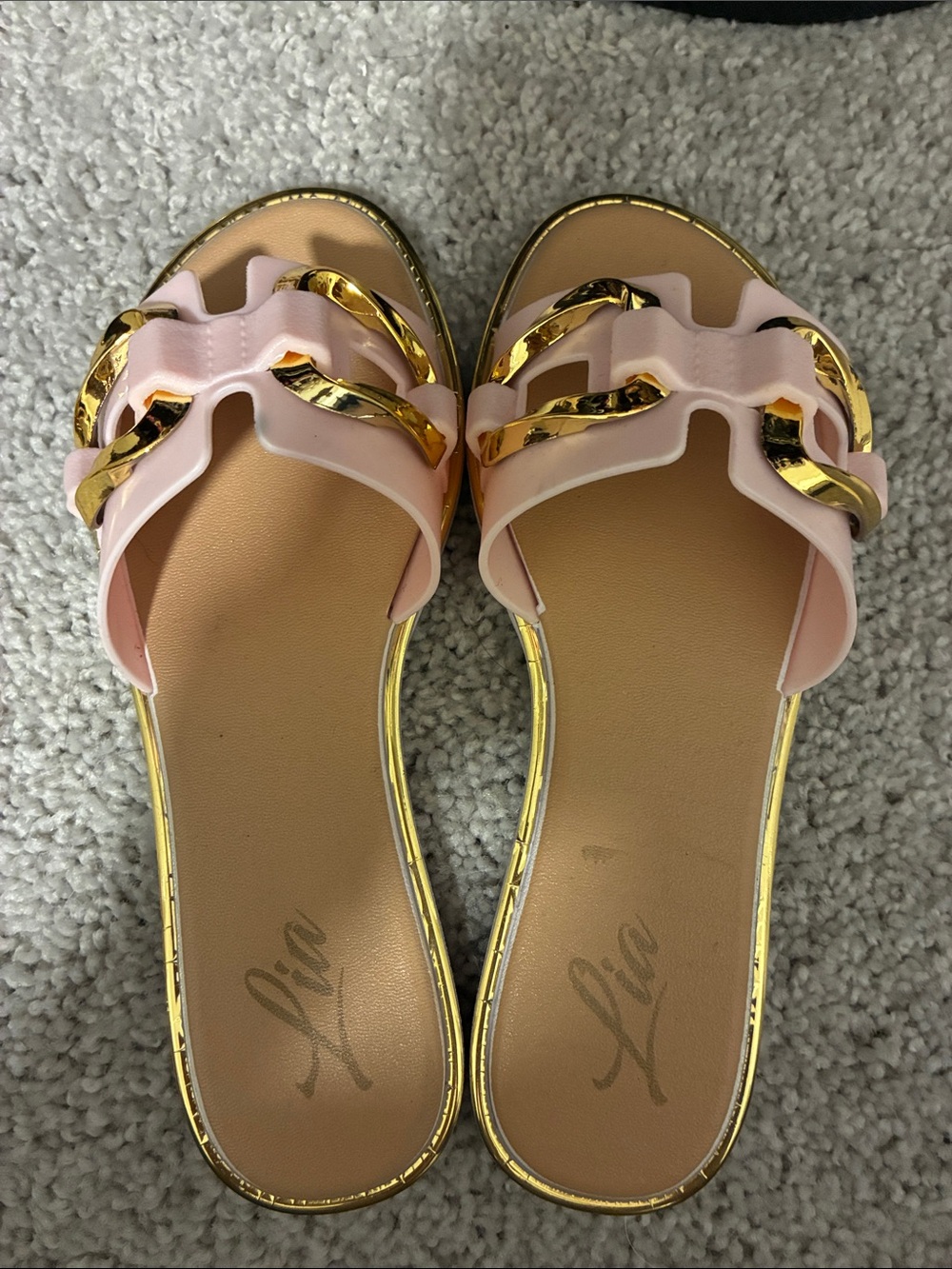 Pink Gold-Trim Slide Sandals